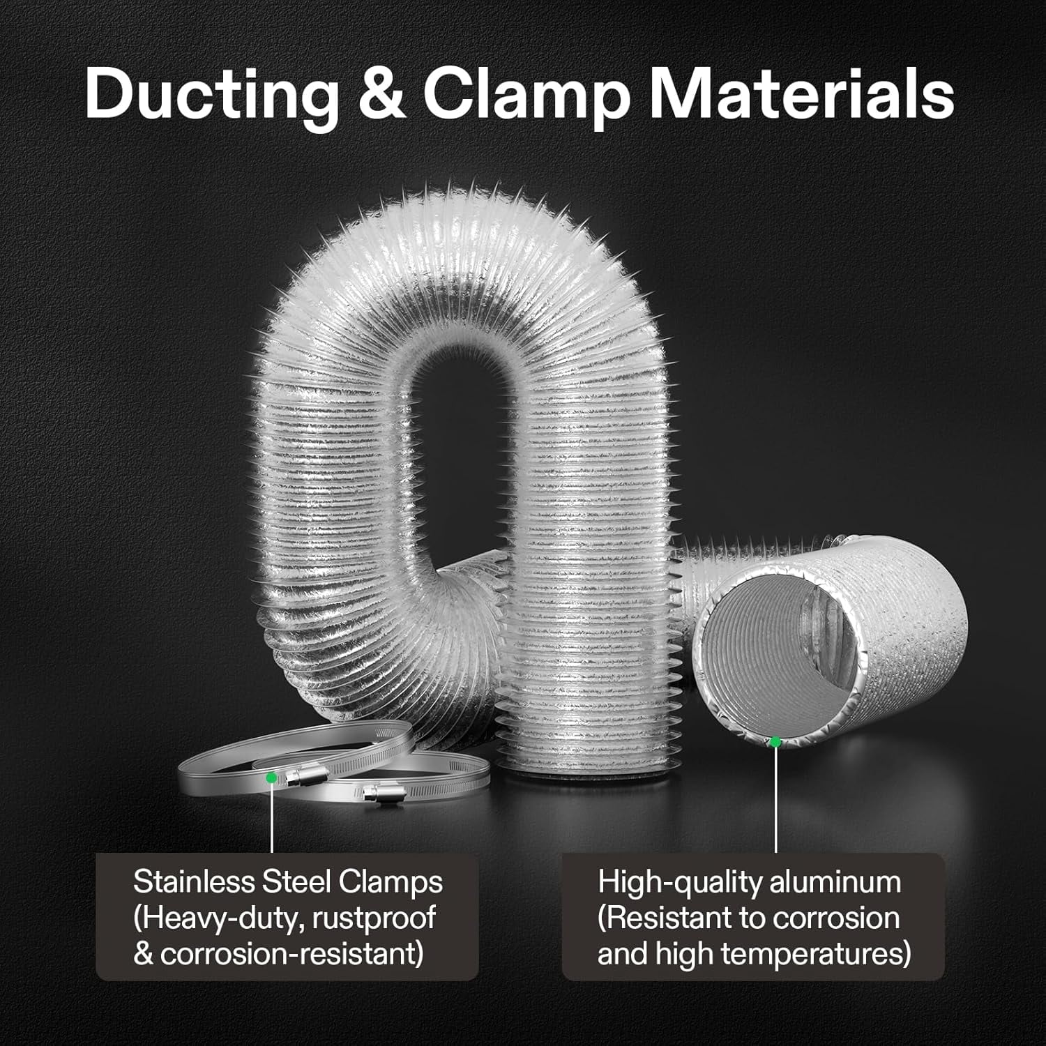 VIVOSUN 2-Pack 4 Inch 25 Feet Flex Air Aluminum Ducting Dryer, Flexible Vent Hose for HVAC Ventilation with Four 4 Inch Stainless Steel Clamps