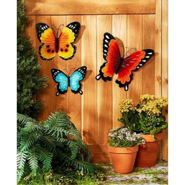 Set of 2 Patriotic Dragonfly and Butterfly Metal Indoor/Outdoor Fence Wall Decor 