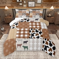 Manfei Cowhide Print Bedding Comforter Set,Retro Aztec Geometric Twin Comforter Sets,Brown Plaid Grid Bedding Set For Teens,Super Cozy Room Decor Reversible,2pcs