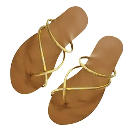 

Women Summer Casual Flat Toe Beach Sandals Slippers Slip-on Flip Flop Shoes 40 Gold