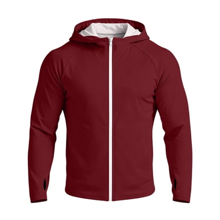 Full-Zip Men s Lightweight Thumb Hole Hoodie UPF 50 Breathable Sun Protection Jacket with Pockets for Golf Fishing Hiking Wine 4XL