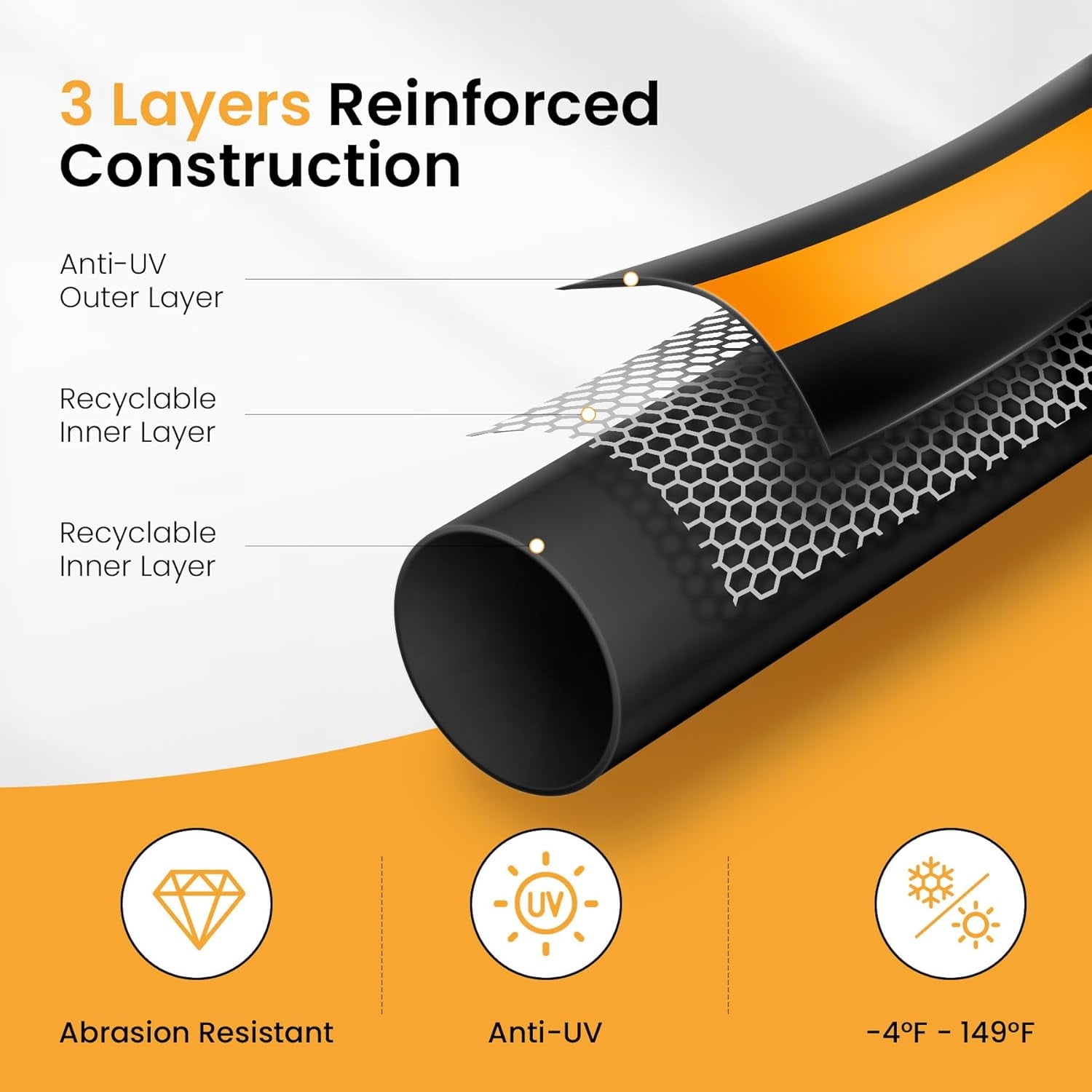 Short Garden Hose 5ft, Swivel Heavy Duty Leader Water Hose, Kink Free, Flexible and Drinking Water Pipe for RV, Outdoor, Yard, Lawn, 5ft x 5/8", Female to Male, Sprayer Nozzle not Included