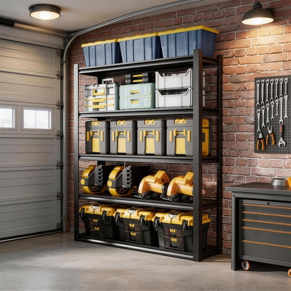 Garage Shelving,Heavy Duty Garage Storage Shelves,Metal Shelving Unit,5 Tier Adjustable Steel Utility Shelf,Use for Basement,Warehouse, Pantry Closet,Black