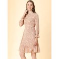 thumbnail image 2 of Vestido A Media Pierna Allegra K de Leopardo con Dobladillo con Volantes y Manga Larga Rosa S, 2 of 6