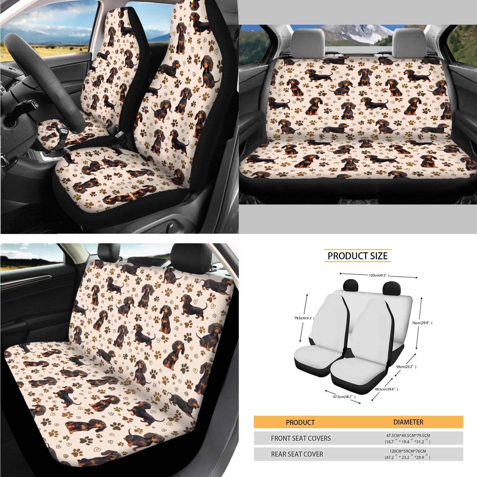 Yuyamidu Dachshund Dog Car Seat Cover of 14 Dog Paw Steering Wheel Cover Seatbelt Pads Cute Auto Armrest Cover Handbrake Cover Rearview Mirror Cover Trash Can Coasters Car Accessories