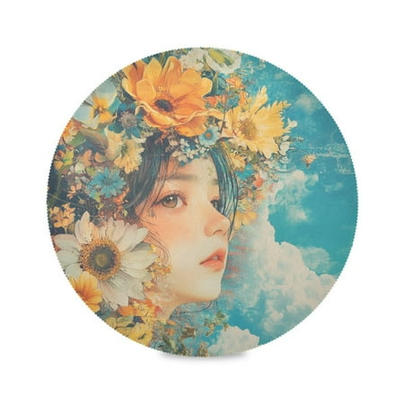 

WOBOGO Flower Lass Round Placemats Set of 1 Heat Resistant Washable Kitchen Table Decorations 15.4in