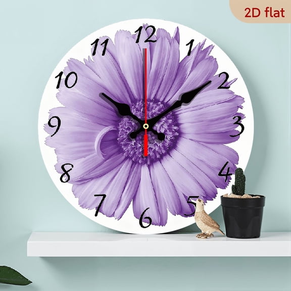 2D Flat 1pc 10Inch Charming Purple Floral Wooden Wall Clock - Silent, Battery-Powered for Home, Office, or School Decor (AA Battery Not Included)