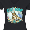 thumbnail image 4 of Inktastic Cat Nap Cute Sleeping Cat Women's V-Neck T-Shirt, 4 of 5