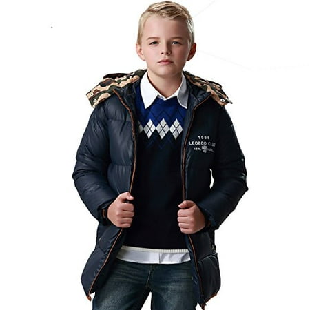 Leo&Lily Big boys Winter Long Down Padded Puffer Jacket With (Best Long Puffer Coat)
