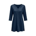 thumbnail image 5 of hoksml Women's 3/4-Sleeve Tunic Tops, V Neck Notch Neck Casual Blouses, Loose Fit Longline Shirts with Side Slits for Daily Office Wear, 5 of 5