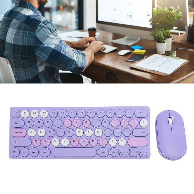 64 Key Retro Keyboard Mouse Combo, Auto Sleep Wireless Keyboard 1200dpi Mouse with Receiver, Full Size Keyboard Mouse Combo for Wins 7/8/10/11, for Laptop Desktop PC