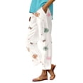 thumbnail image 3 of Women's Casual Pants Women Summer Elastic Waist Crop Pants Plus Size Straight Leg Slack Casual Trouser With Pocket,Brown Women's Casual Pants XXL, 3 of 3