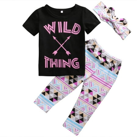 Baby and Little Girls Wild Arrow T-shirt and Pants Outfits with Headband