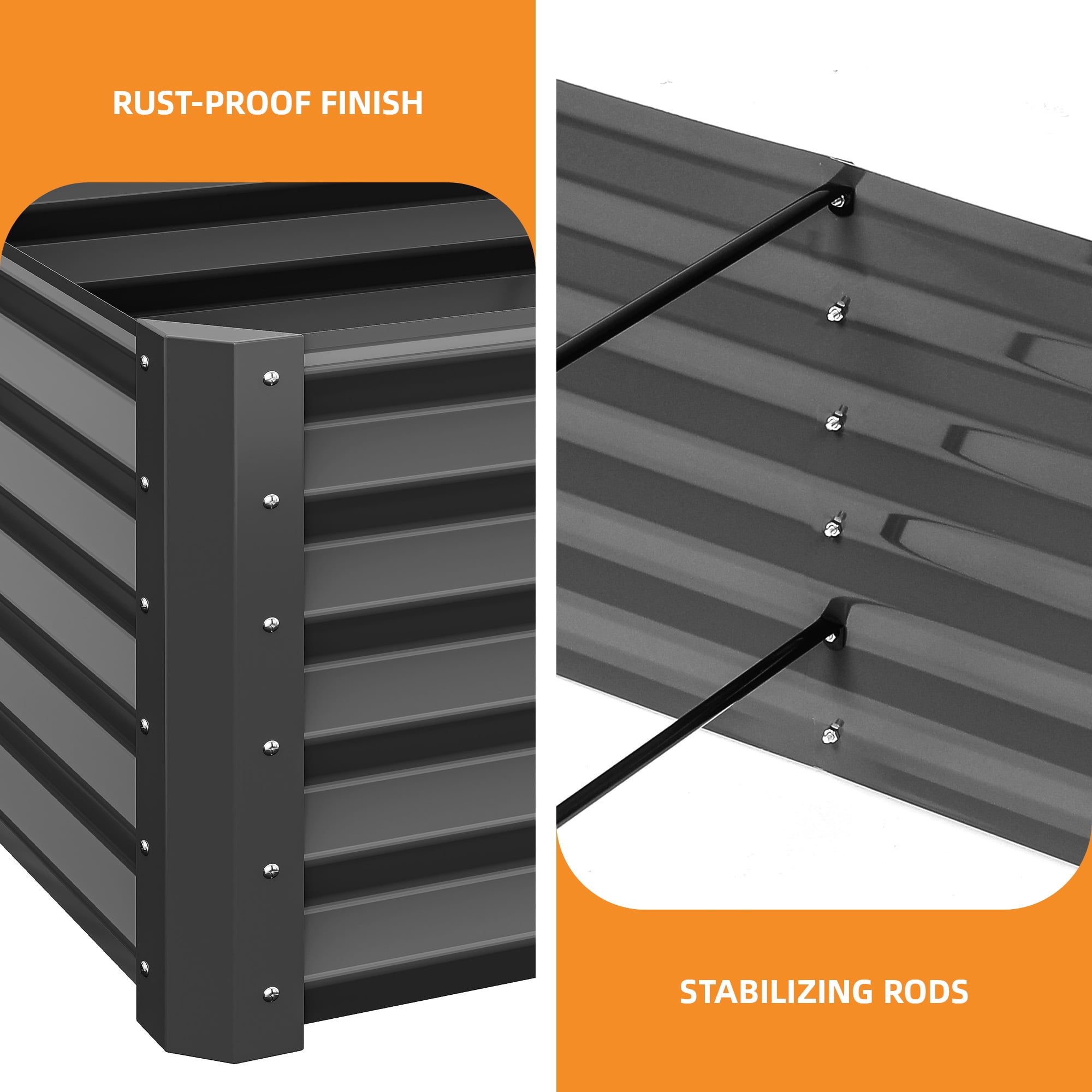 Uforic 2-Pack 6ftx3ftx1ft Large Raised Garden Bed Kit,Outdoor Galvanized Metal Patio Planter Box with Safety Rubber & Gloves,,Black
