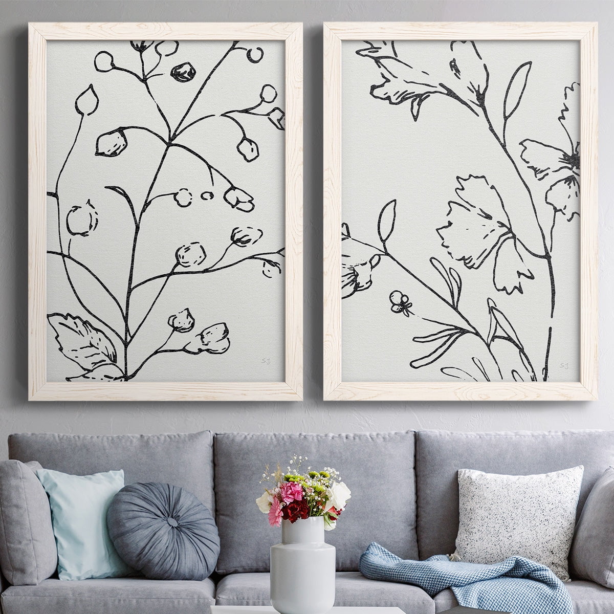 Botanical Sketch I - Premium Framed Canvas 2 Piece Set - Ready to Hang