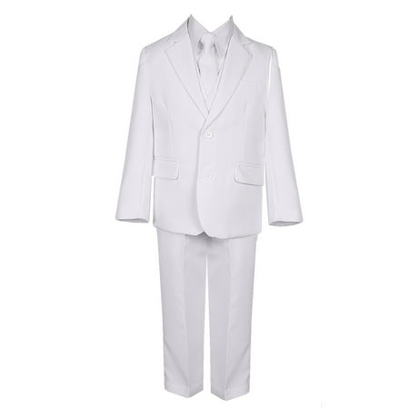 Rain Kids Little Boys White Slim Fit Fancy 5 pc Special Occasion Suit (Best Slim Fit Rain Jacket)