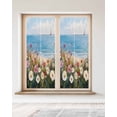 thumbnail image 2 of Window Privacy Film Oil Painted Wildflowers Stained Glass Window Film Decorative Sun Block Window Cover Sky Blue Coastal Floral Window Clings Static Adhesive Sticker for Bathroom 23.6"x59", 2 of 7