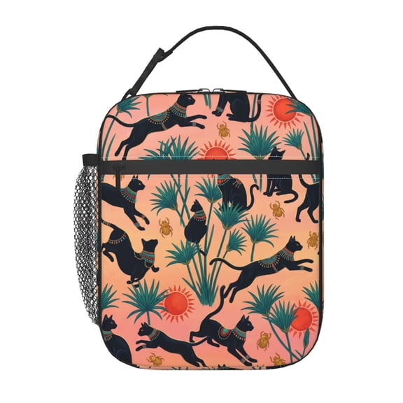 Black Cat Insulated Lunch Box Portable Lunch Bag With Detachable Handle,Reusable Lunchbox For Men Women Office Work Travel