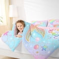 thumbnail image 3 of jejeloiu Rainbow Mermaid Tail Full Size Comforter Sets For Girls,Sparkling Print Shell Starfish Bedding Comforter Set,Pink Blue,Pink Reversible,3pcs,1 Comforter and 2 Pillowcases, 3 of 7