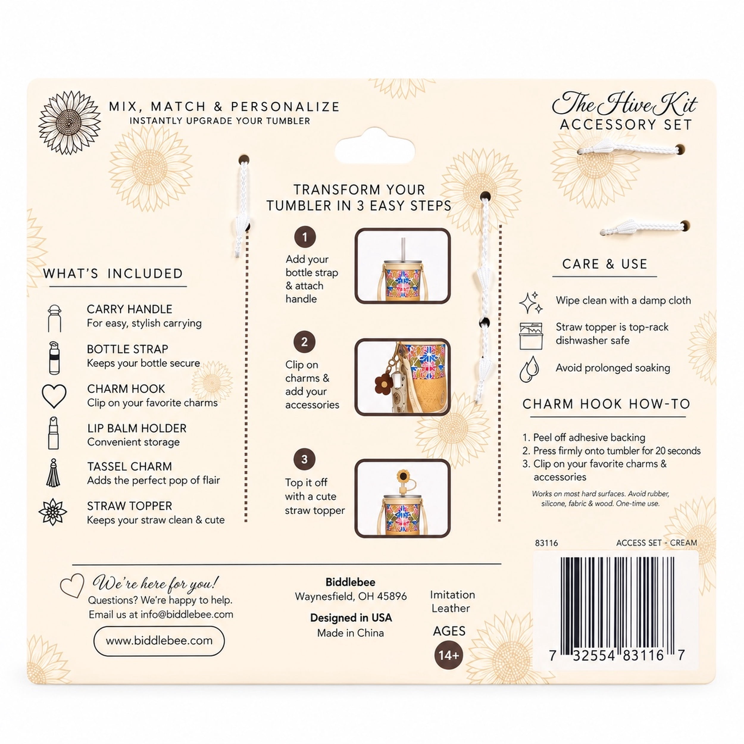 Biddlebee Cream Hive Kit 6-Piece Tumbler Accessory Set