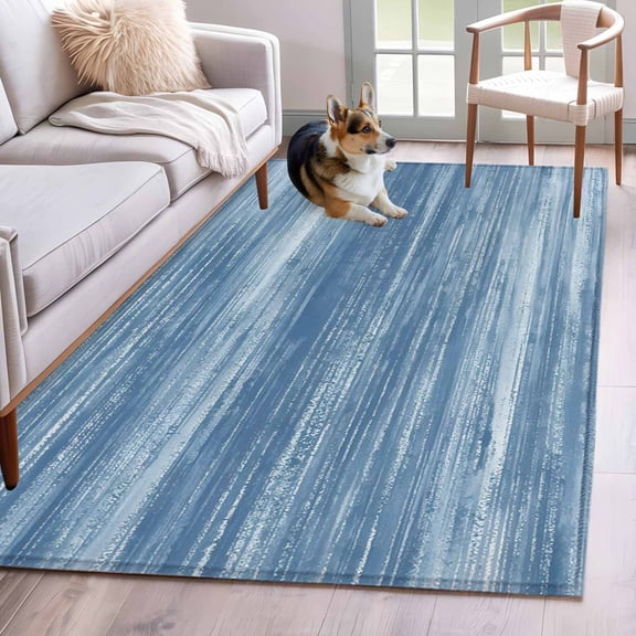 Blue Area Rugs 4'x6', Washable Small Throw Rugs for Office Bathroom, Vintage Modern Abstract Art Ombre Indoor Outdoor Rug Non-Slip Low Pile Carpet Runner Reversible Floor Mats