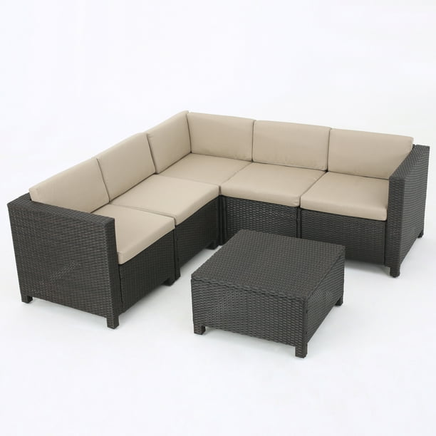 Raleigh Outdoor 6 Piece Wicker V Shaped Sectional Sofa Set With Cushions Multiple Colors Com Raleigh Outdoor 6 Piece Wicker V Shaped, Outdoor Furniture Raleigh