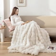 thumbnail image 4 of YIKUSH Faux Fur Blanket Fleece Cream White Fluffy Blanket for Sofa, Cozy Soft Plush Throw Blanket for Couch Bed, Luxury Thick Fuz, 4 of 7