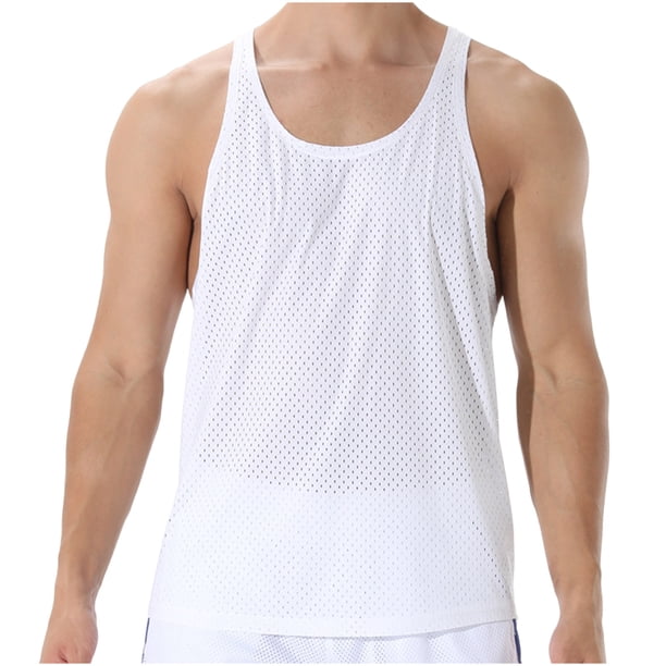 Pantalones Cortos de Malla de los Hombres de Moda Cuello Redondo de Color Sólido sin Mangas Secado Superior, Poliéster para el Desgaste Casual Y de Playa