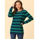 thumbnail image 5 of Suéter de rayas túnica con hombros descubiertos Allegra K Verde Marino XS, 5 of 5