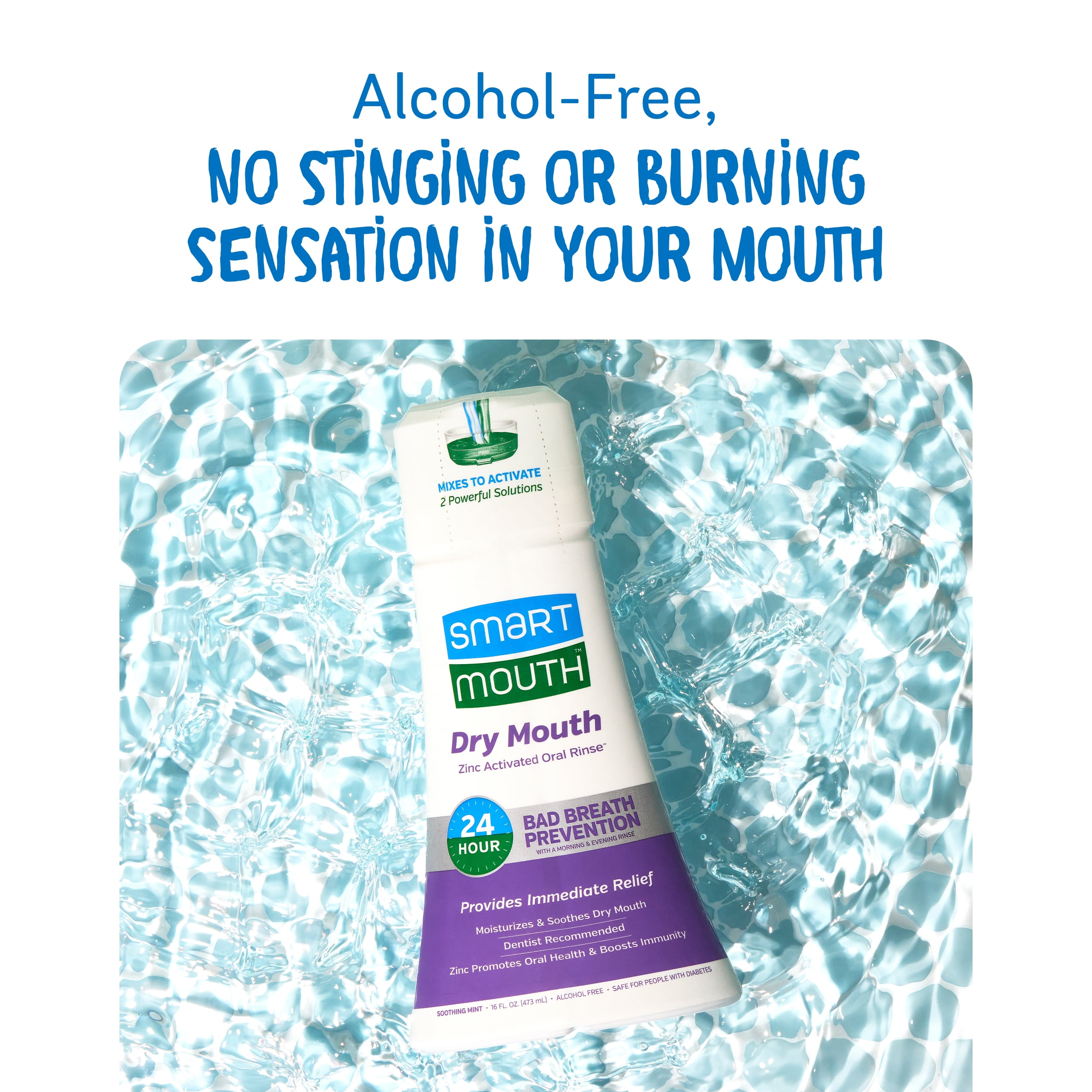 SmartMouth Activated Dry Mouth Mouthwash, Dry Mouth and Bad Breath Relief, Mint, 16 fl oz, 3 Pack