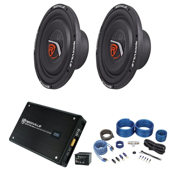(2) Rockville W10T4-S4 10" Shallow Mount 2400 Watts Subwoofers Mono Amplifier Amp Kit