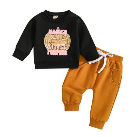 

EnJoCho School Clothes for Toddler Kid Boys and Girls Set Autumn &Winter Pumpkin Print Round Neck Long Sleeve Pants Set Party Birthday Hallow-een Little Child Trendy Clothing School Casual Home Wear