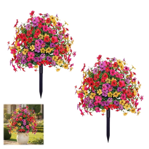 2Pcs Artificial Flowers with Ground Stakes, 22inch Fake Plants for Outdoor Decoration, UV Resistant Faux Greenery, Decorative Topiary Ball Trees for Garden, Yard, Patio