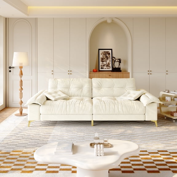 LLappuil 105" Oversized Cloud Sofa Couch, Chenille Chesterfield Tufted Couch with Wide Removable Armrests for Living Room