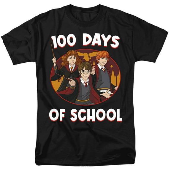 Harry Potter 100 Days of School Unisex Adult T Shirt, Black, 2X-Large