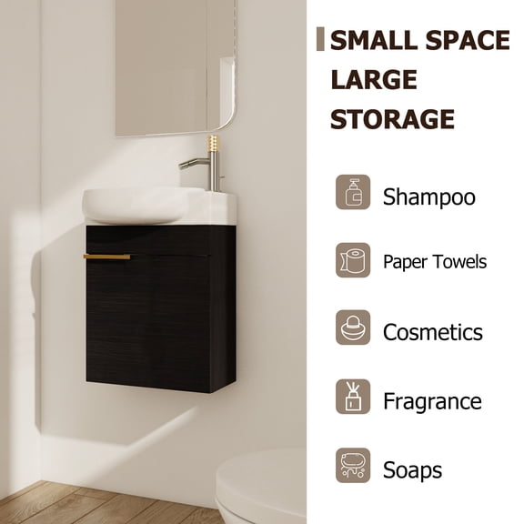 Bathroom Vanity Soft Close Doors Bathroom Vanity With Sink and Storage Rack,16 Inch For Small Bathroom,Bathroom Vanity Set