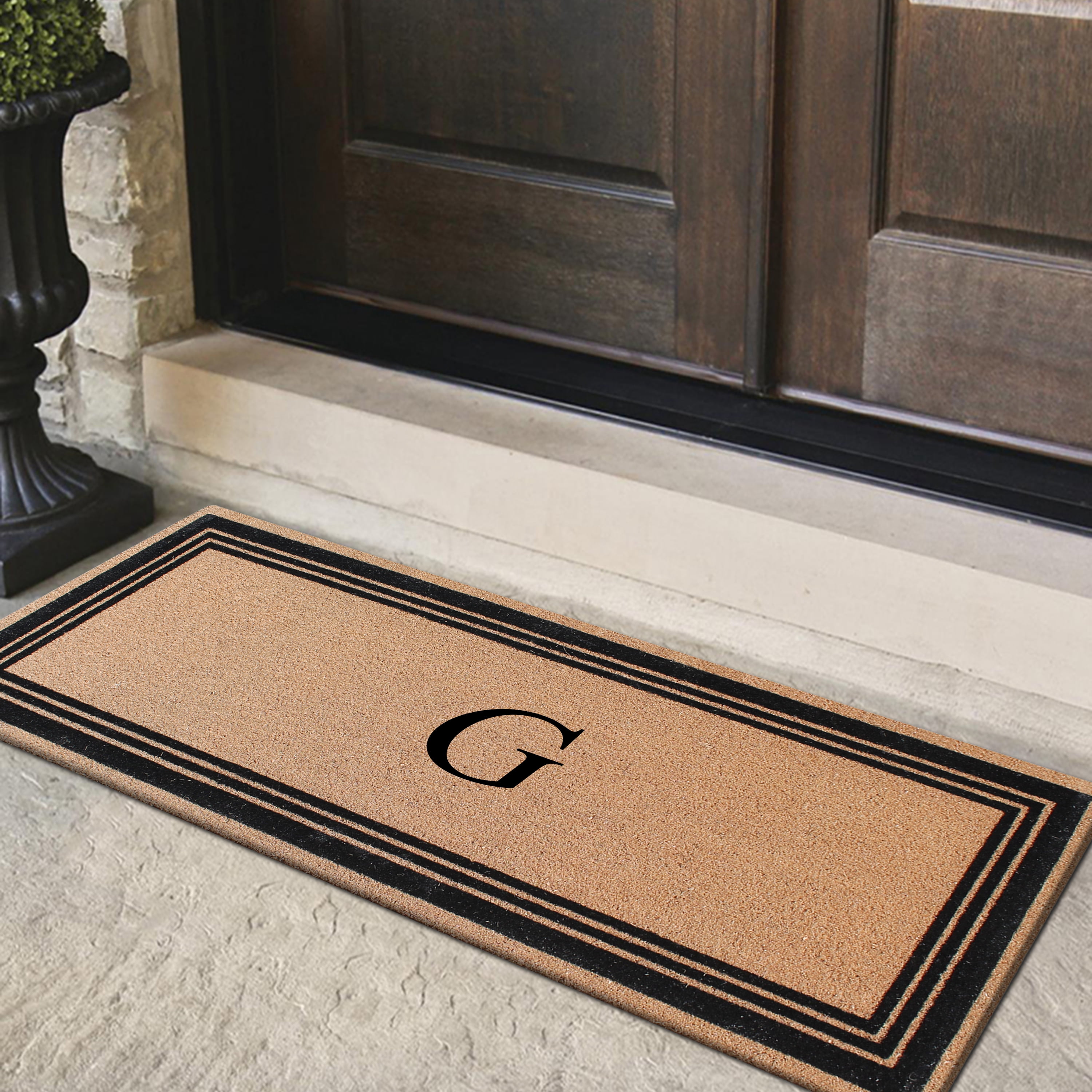 A1HC Natural Coir Flock Monogrammed Door Mat for Front Door, 36x72, Anti-Shed Treated Durable Doormat Outdoor Entrance, Heavy Duty, Thin Profile, Easy to Clean, Long Lasting, Front Door Entry Doormat