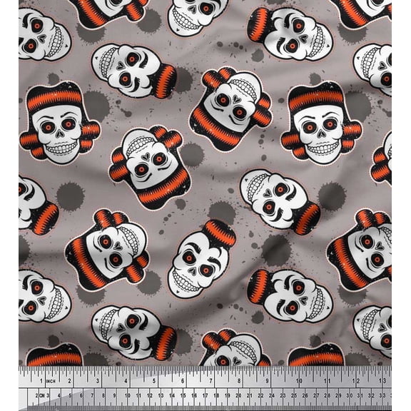 Soimoi Cotton Voile Fabric Brush Stroke & Skull Halloween Print Sewing Fabric Yard 42 Inch Wide