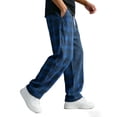 thumbnail image 6 of Mens Plaid Wide Leg Trousers Elastic Waist Loose Fit Casual Pants with Pockets, Lightweight Comfort Bottoms for Daily Wear And Outdoor Activities Blue L, 6 of 9
