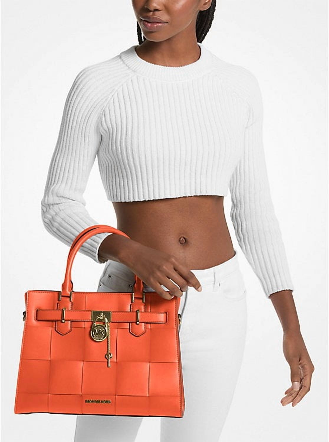 Michael Kors Outlet Hamilton Medium Woven Satchel - Red Clay