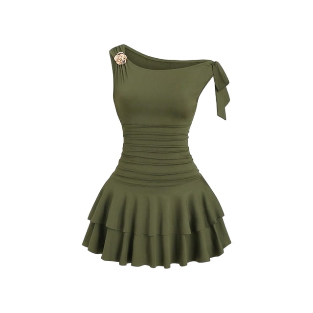 Vestido mini sin hombros y sin mangas Floerns, verde oscuro, talla M