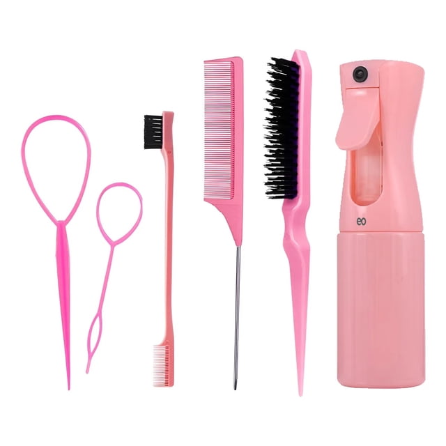Kit Peines Y Cepillos Regadera Para Cabello Con Atomizador Rosa