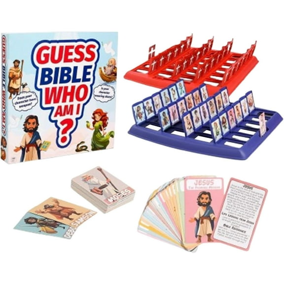 Bible Who I Am Game, Interactive Christian Board Games with 24 Characters Life Story & Verse Cards, Bible Study Supplies, Funny Christmas Games for Family Party