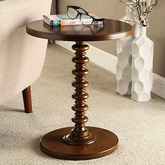 Wooden Side Table In Walnut - Round Shape, Space Efficient 17.5" W X D 22.5" H Fits Tight Areas No Apron, Top Small