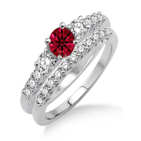 1.5 Carat Ruby & Diamond Trilogy Bridal set on 10k White Gold