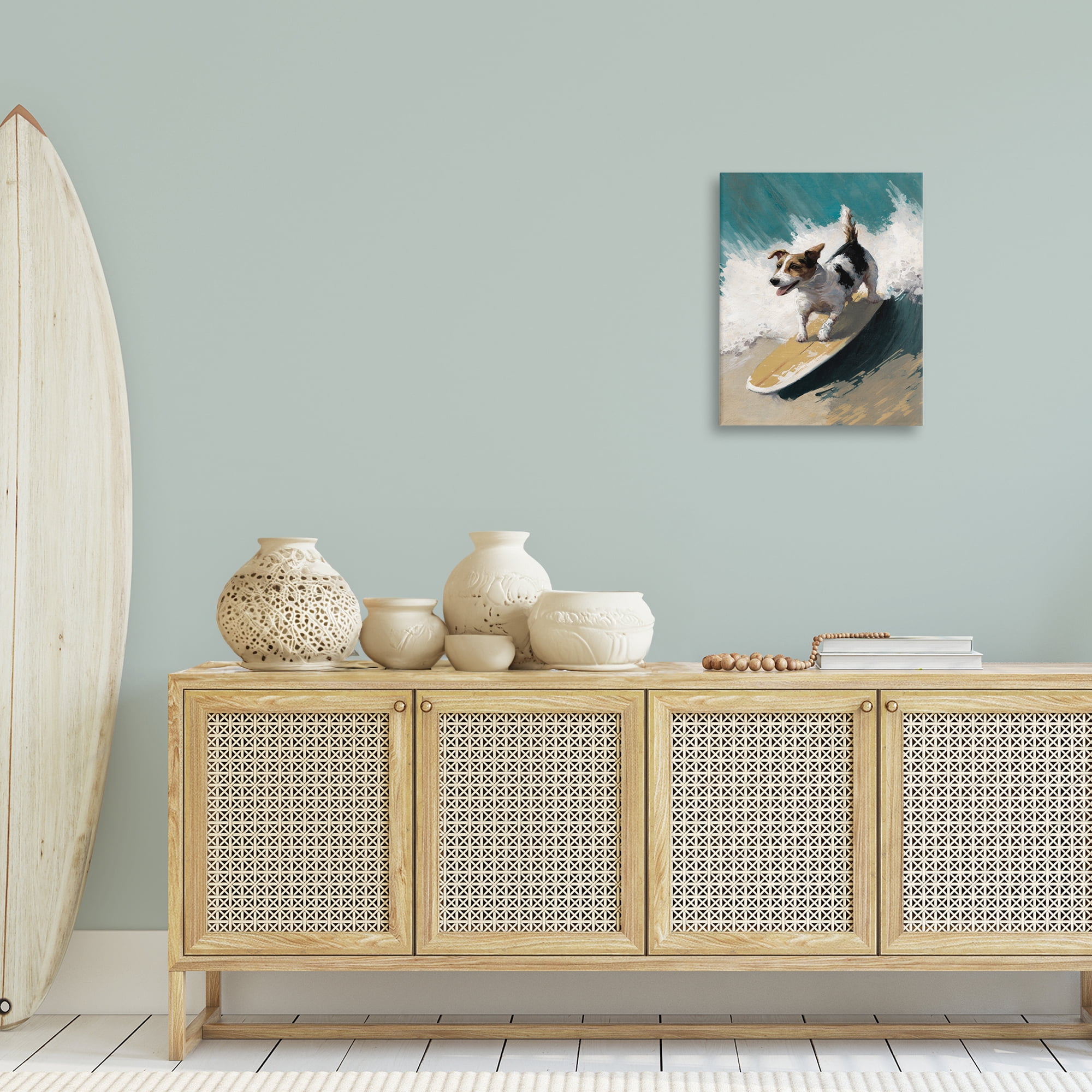 Stupell Industries Surfer Dog Catching Wave Animals Painting Wrapped Canvas Art Print Wall Art, 16 x 20
