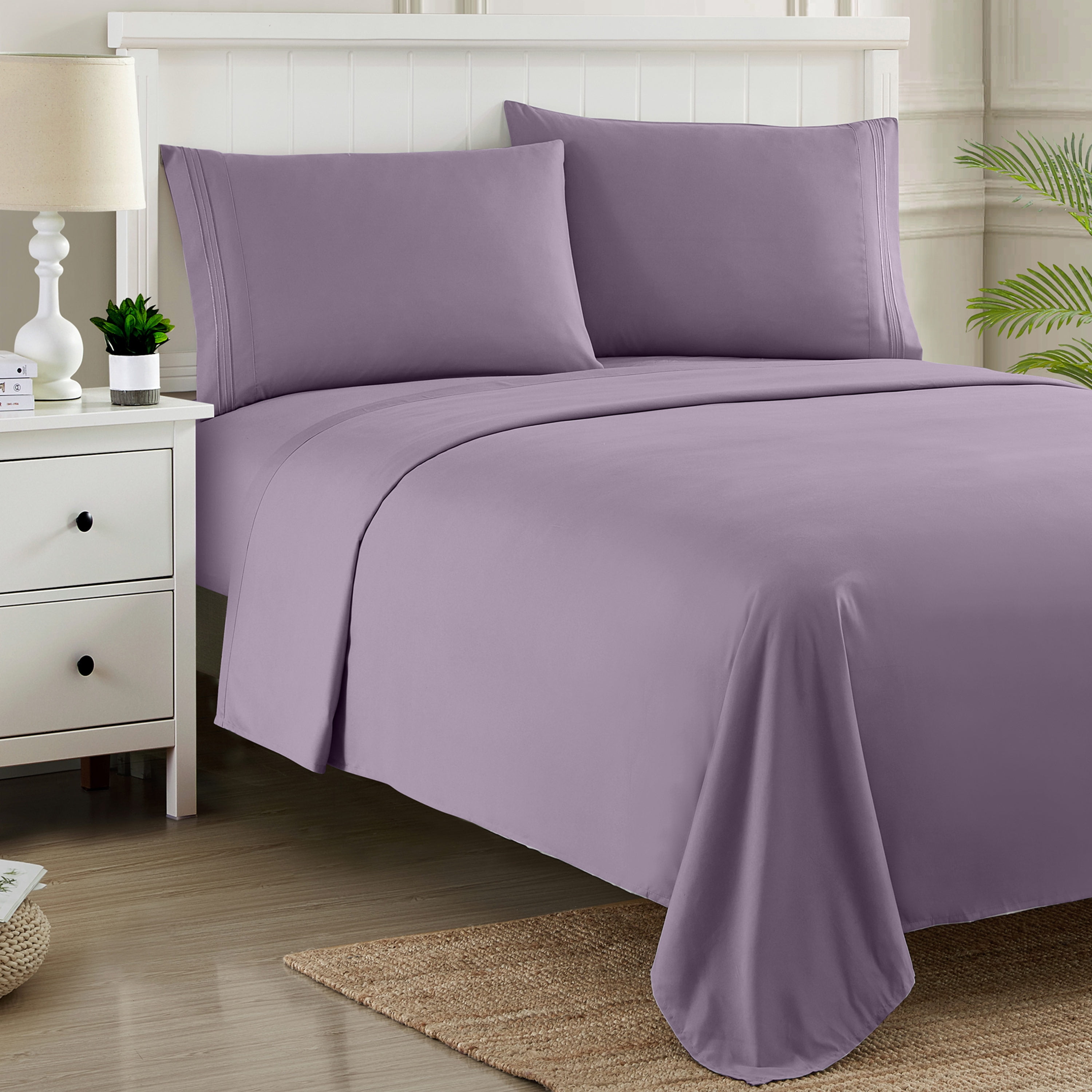 Sweet Home Collection 1800 Series Bed Sheets - Extra Soft Microfiber Deep Pocket Sheet Set - Plum, California King
