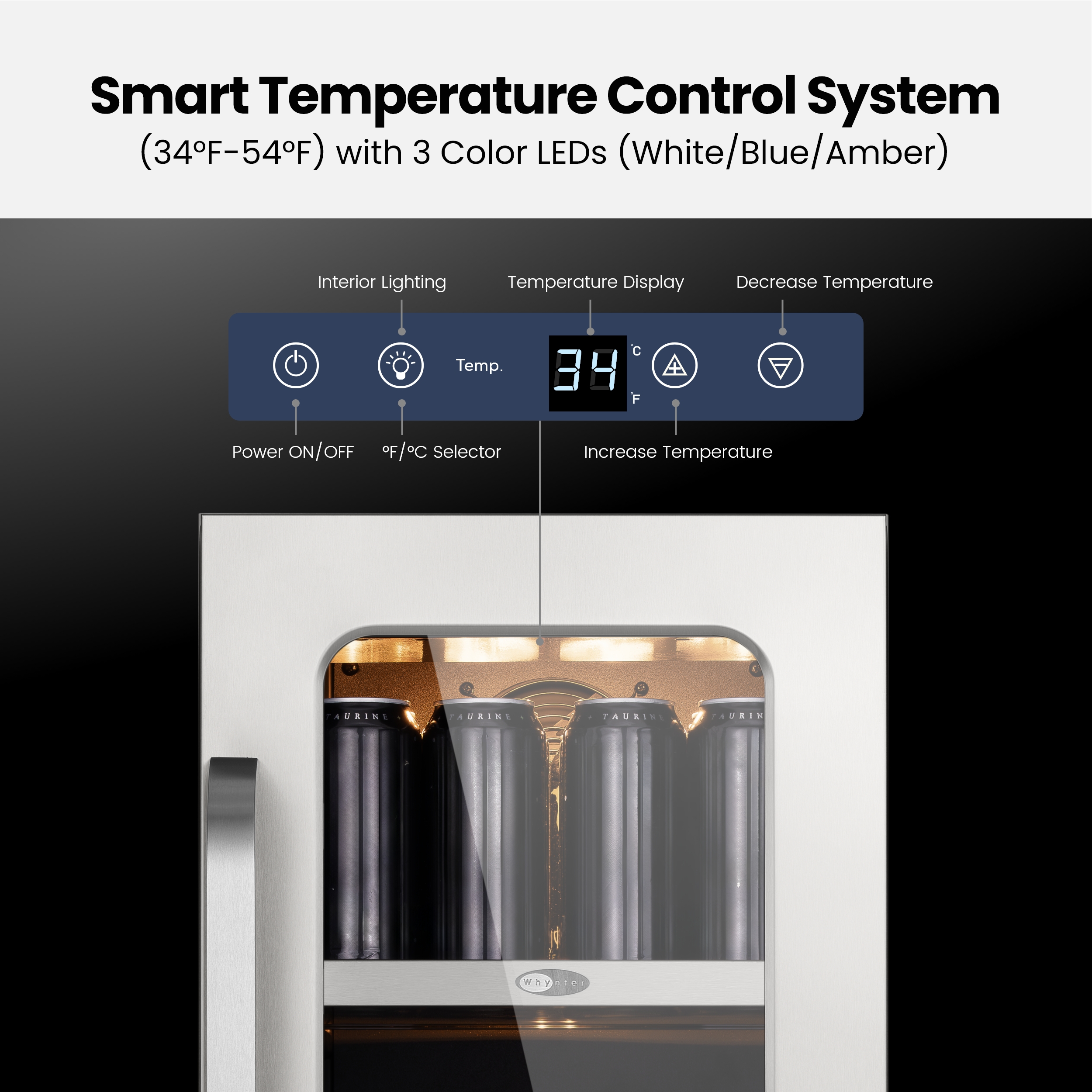 Whynter 15 Inch Beverage Refrigerator Cooler - 80 Can Mini Fridge with Glass Door for Soda Beer, 3 LED Compressor Fridge for Home Office Bar(3.0 cu.ft)