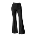 thumbnail image 4 of Inverelee Ladies High Waist Front Center Seam Solid Slim Flare Pants Soft Stretchy Knit Fabric Daily Casual Bell Bottom Trousers Black XL, 4 of 7