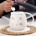 thumbnail image 3 of Taza de café de cerámica casera con cuchara de acero inoxidable - Diseño de gato - Para amantes de los gatos - Para mujeres y niñas, 3 of 5